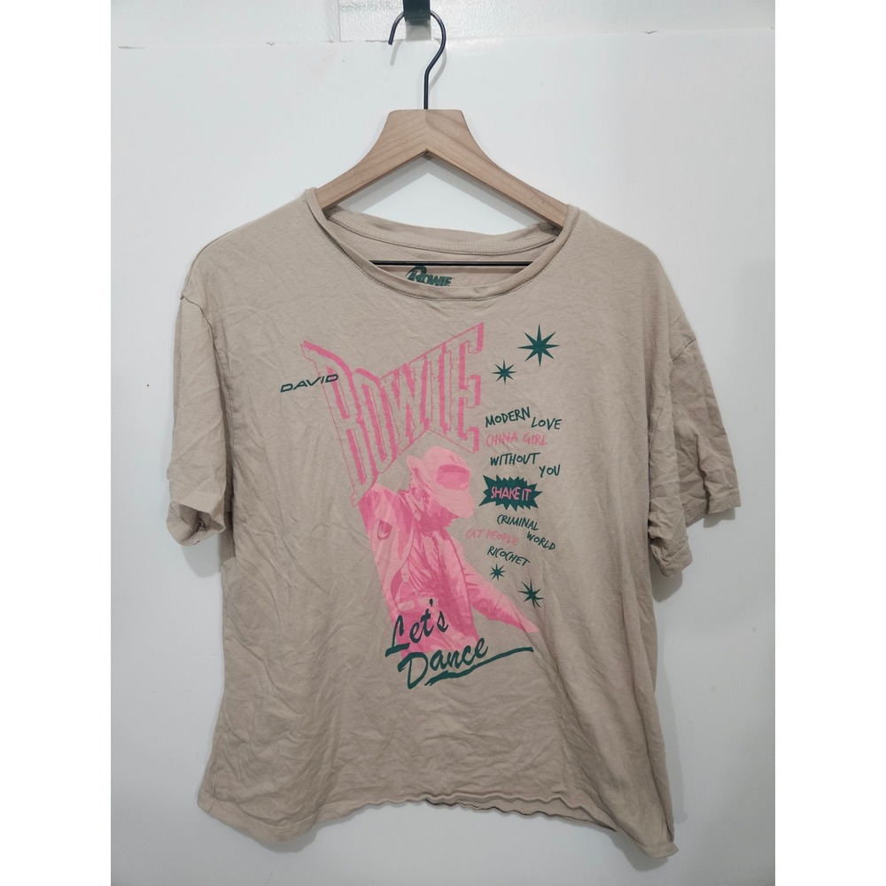 David Bowie Lets Dance Graphic T-Shirt Tan Pink Cotton Short Sleeve Large